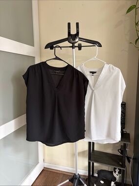 Banana Republic Black & White V-Neck Cap Sleeve Blouse Duo